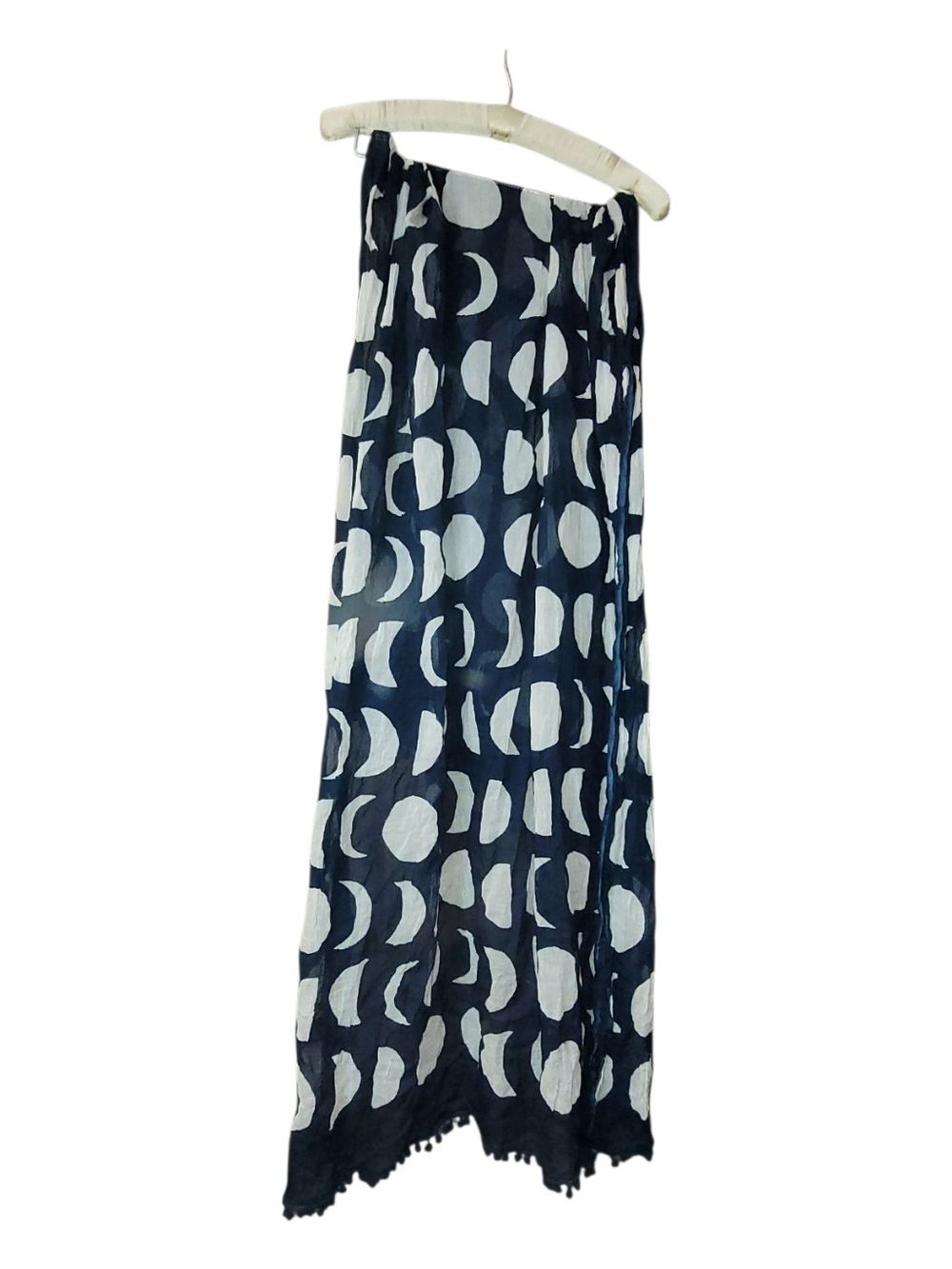 Witchy Moon Large Blue & white Phases Of Thr Moon Scarf Or Wrap With Fringe Boho